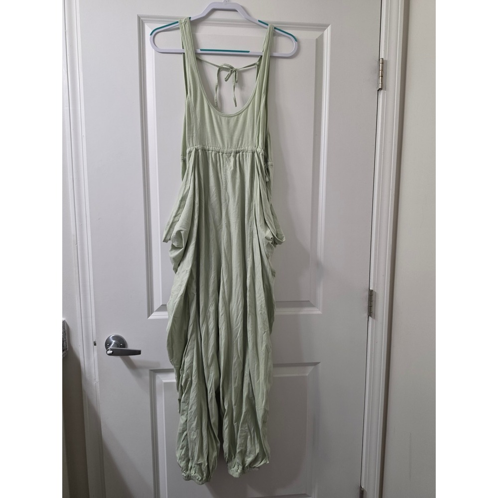 Anthropologie Sage Green Cotton Knit Harem Jumpsuit Relaxed Pockets M